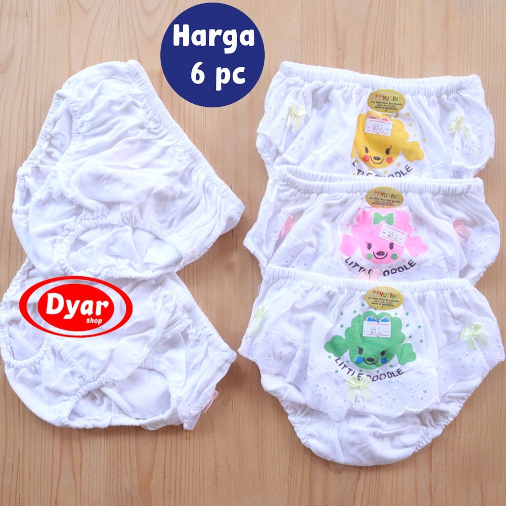 Chekout.. [ 6 pcs ] CD Yutind Kids 052 RENDA || Celana Dalam Anak Perempuan Renda Dasar Putih | CD A