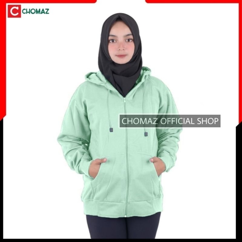 Jaket Fleece Resleting Hoodie Polos Zipper Mint Pria &amp; Wanita Size L XL XXL Chomaz