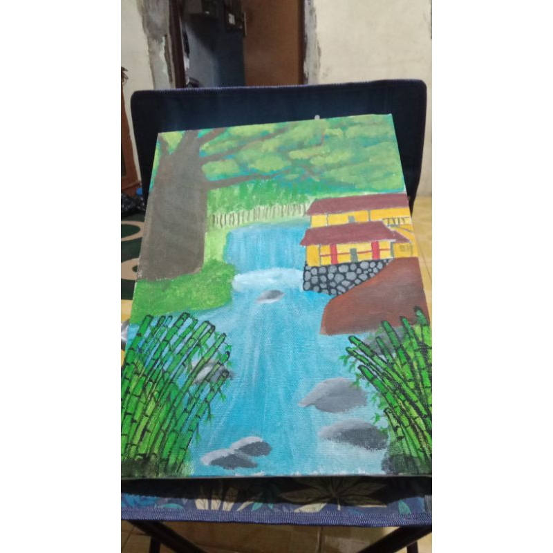 lukisan dinding ruang tamu 30x40 cm, lukisan pemandangan alam aesthetic ukuran besar