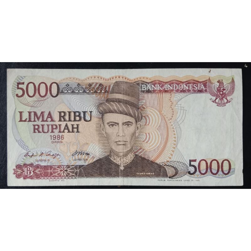 UANGKUNO 5000 RUPIAH TEUKU UMAR THN 1986    NOMOR SERI CANTIK ASCEMDING