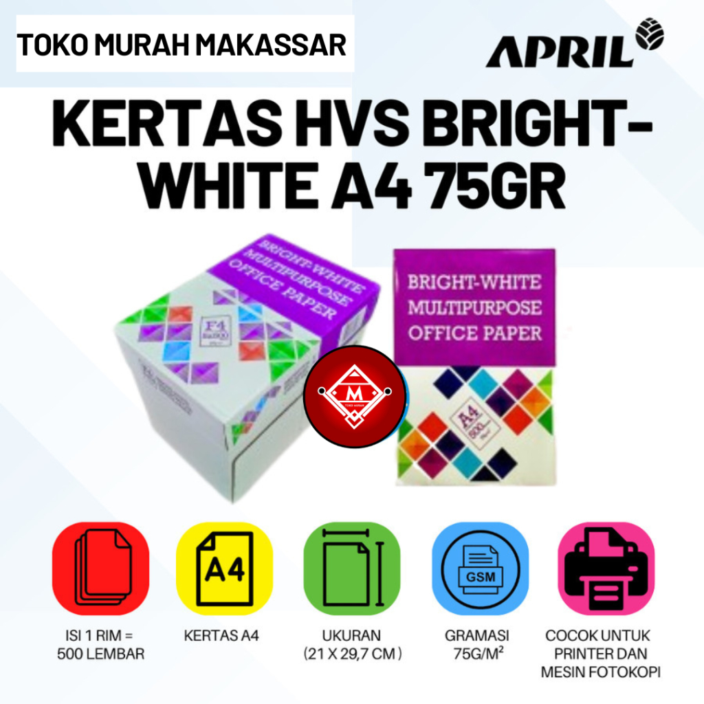 

Kertas HVS Bright White MultiPurpose A4 75 gram 1 Rim / BTW-A401