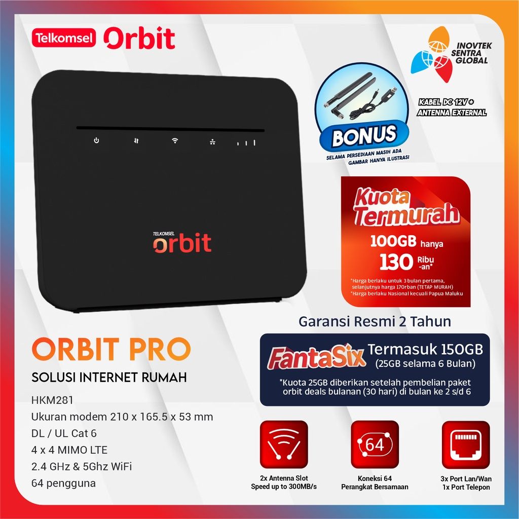 Orbit Pro HKM281 Modem Router WiFi Telkomsel 4G Bonus Data 150GB