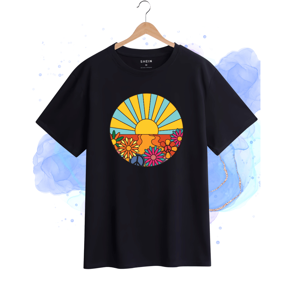 Kaos Distro Sablon Printer Flower and Sun Aesthetic Baju Kaos Atasan Lengan Pendek Kaos Cotton Comba