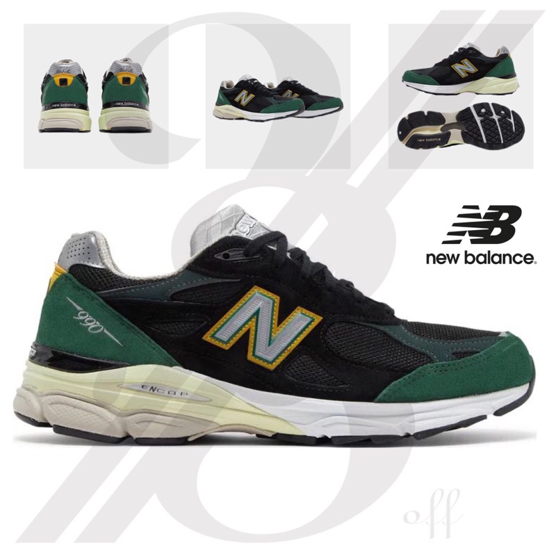 sepatu peria nb 990v3 black n green