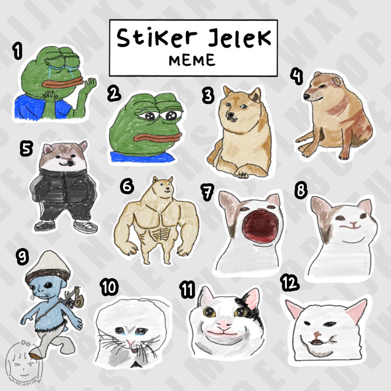 

[PO Zeiketsa] Stiker Jelek MEME | Ugly Keychain | Smurf Cat Doge Buff Cheems Pepe The Frog Beluga Pop Cat Troll Derp Bitch Please Yao Ming FA Genius | Meme Comic Komik | Fanart | Lucu Unik Funny Unique Vinyl Doff Anti Air