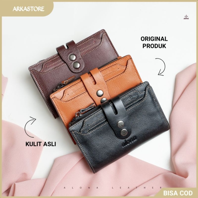 Dompet Lipat Cewek Wanita Kulit Sapi Asli ALONA TIANNA Wallet Panjang Tipis Premium elegan Mewah Ban