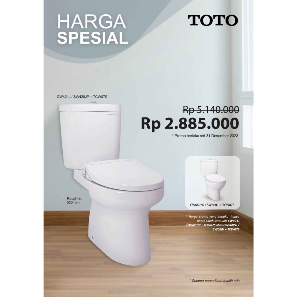 PROMO Kloset Duduk TOTO CW660NJ + TCW07S / Kloset Duduk TOTO dengan Tutup EcoWasher (Putih)