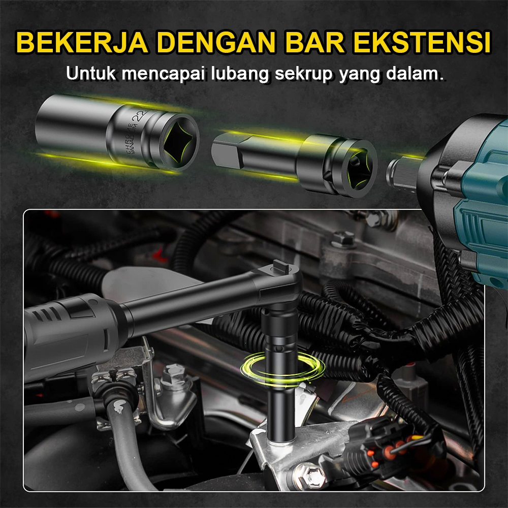 Impact Socket Set 10Pcs 1/2 Inch 8-24MM Extension Impact Socket Panjang Mencapai Soket Nut Perbaikan AlaT