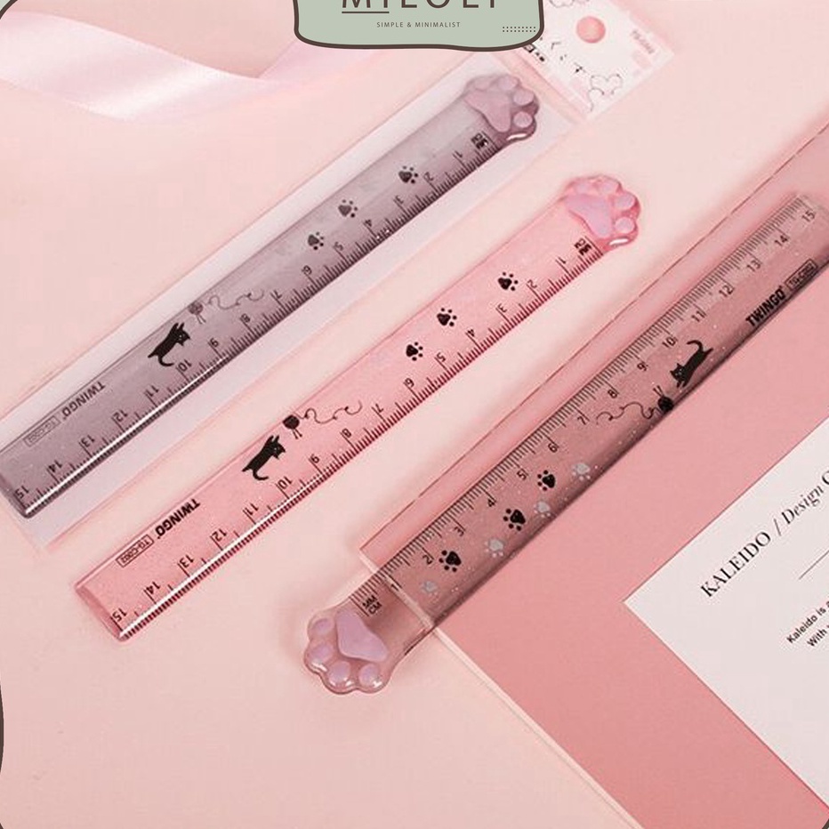 

[KODE D97YP] [MILOLI] 1Pcs PENGGARIS CAT PAW 15CM Ruler Transparant Penggaris Study Korea - F0223