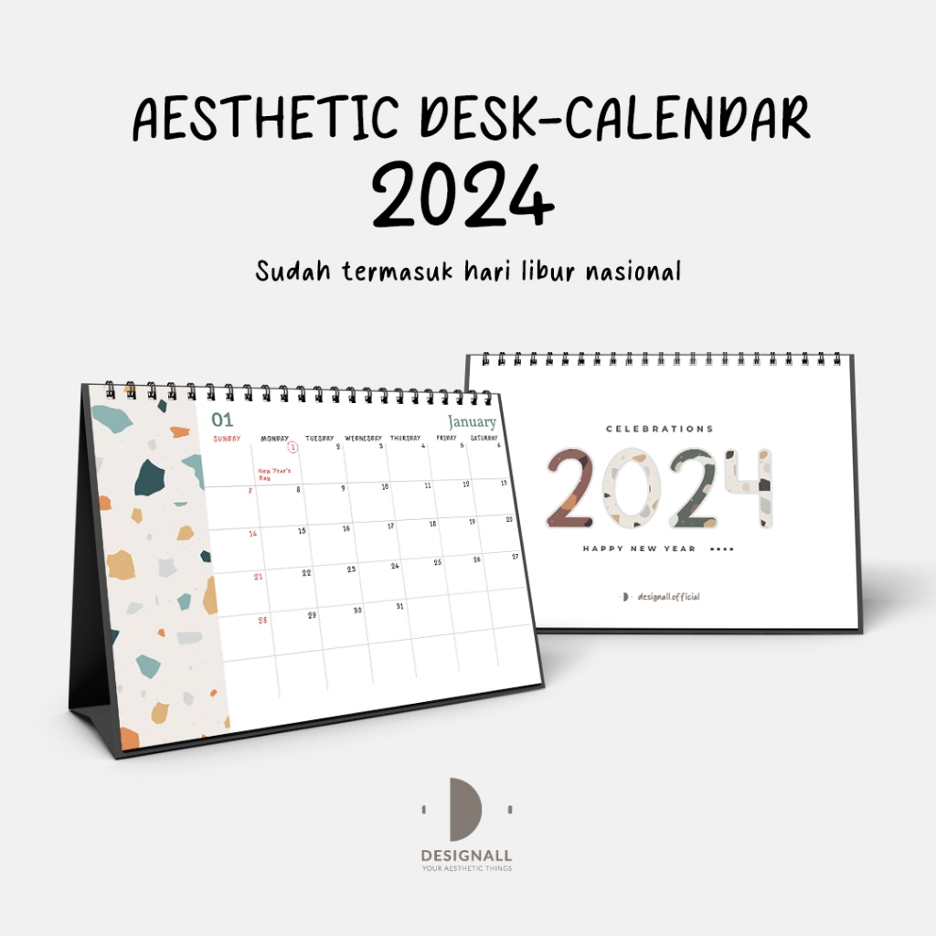 

Designall Kalender 2024 Aesthetic Meja / Kalender Duduk Spiral VT