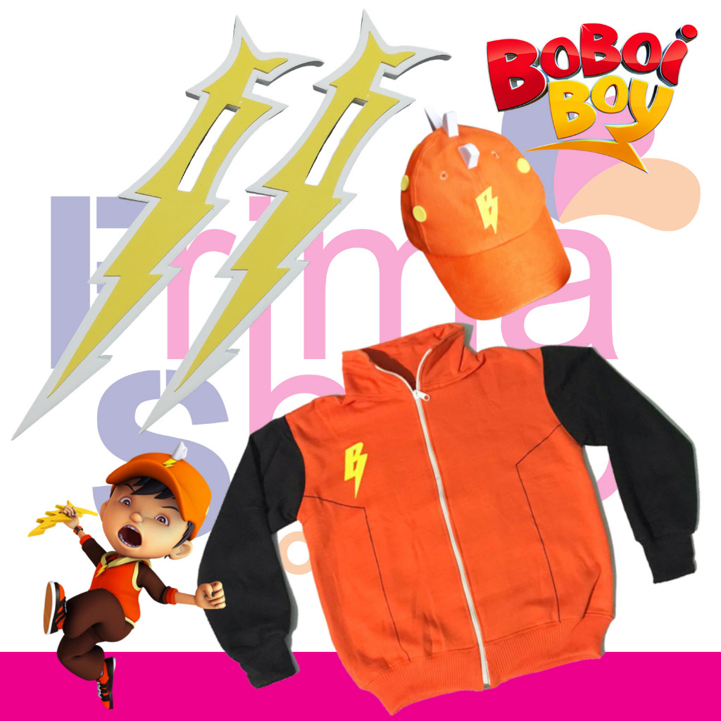 PAKET KOSTUM ANAK TOPI + JAKET SWEATER + KERIS PETIR BOBOIBOY GALAXY