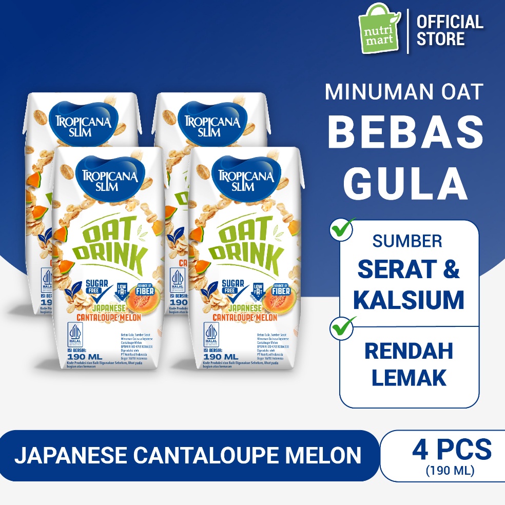 

Disk0n 4 Pack - Tropicana Slim Oat Drink Japanese Cantaloupe Melon 190 ml (RTD) - Minuman Oat Vegan Plant Based Bebas Gula Spesial Murah