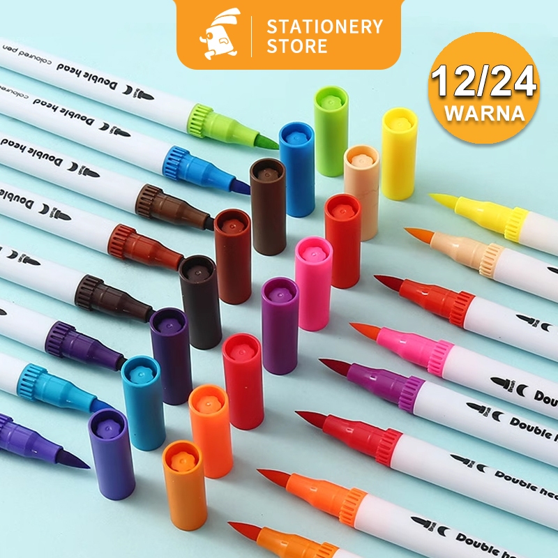 

Dual Tip Brush Pen Marker Color 12/24 Warna-Rabbit Stationery