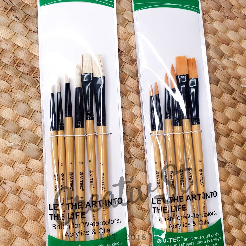 

EWC9A V-tec Kuas Lukis Set Cat Akrilik Minyak Air Paint Brush Acrylic Round Flat Laris )～