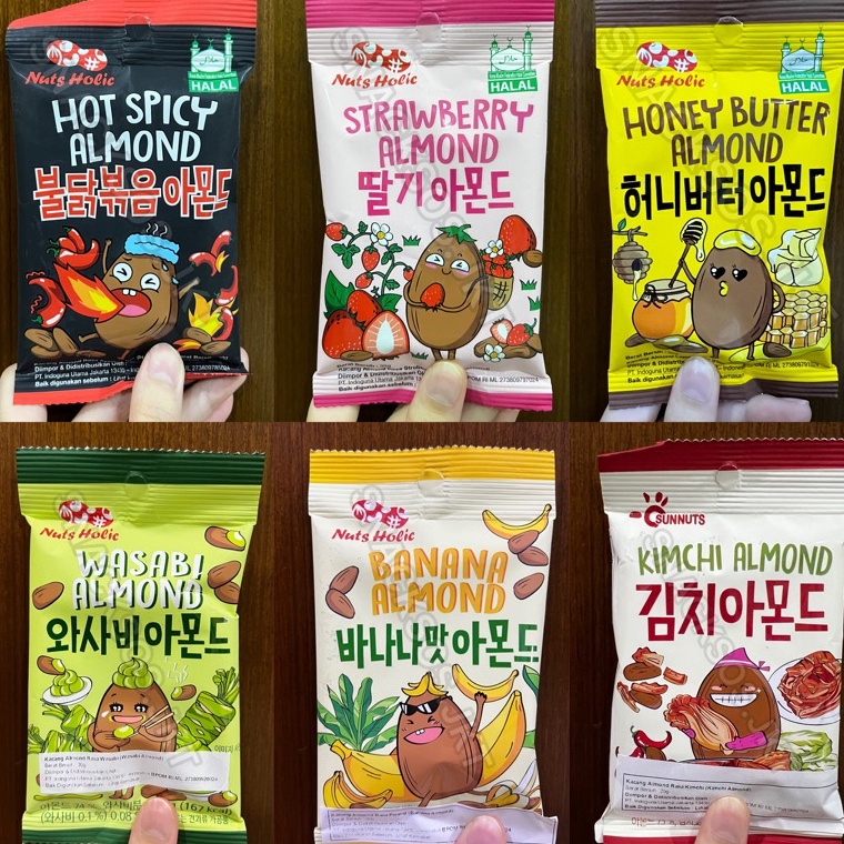 

[✫O84\] [SMALL] NUTS HOLIC Honey Butter Almond / Hot Spicy Almond / Strawberry Almond / Kimchi Almond / Wasabi Almond / Banana Almond Korea Halal Harga mantul