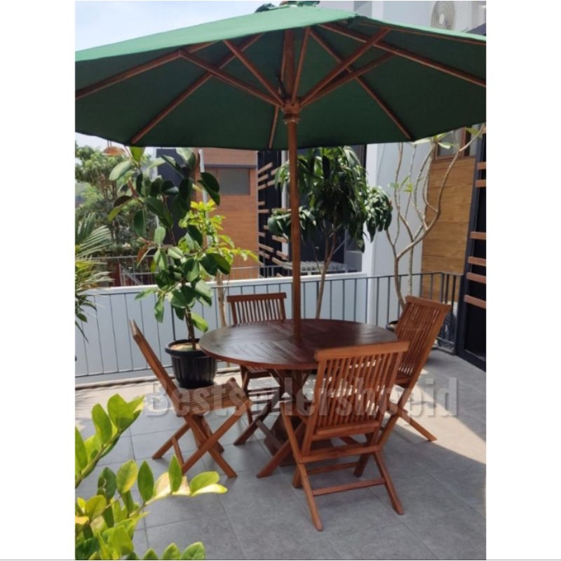 Meja dan Kursi Kayu Jati Payung Taman dengan Umpak / Pemberat untuk Rooftop untuk Outdoor / Cafe / R