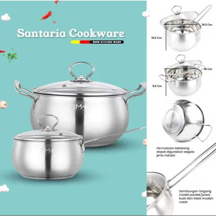 Panci BMW Stainless Dengan Tutup Kaca (1SET 2 PCS)