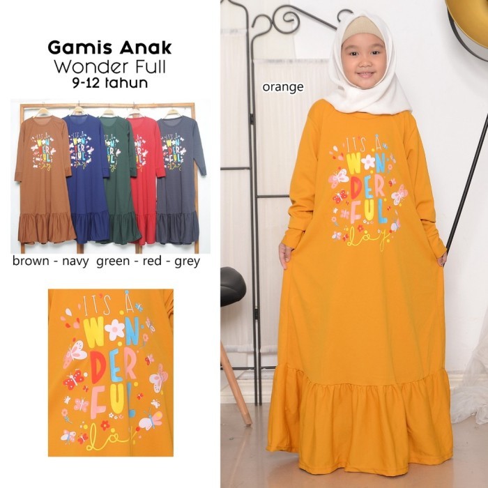Gamis Anak Perempuan Motif Wonderful Rumbai Bawah 3-11 Tahun ( Real Pic ) Gamis Anak Lucu