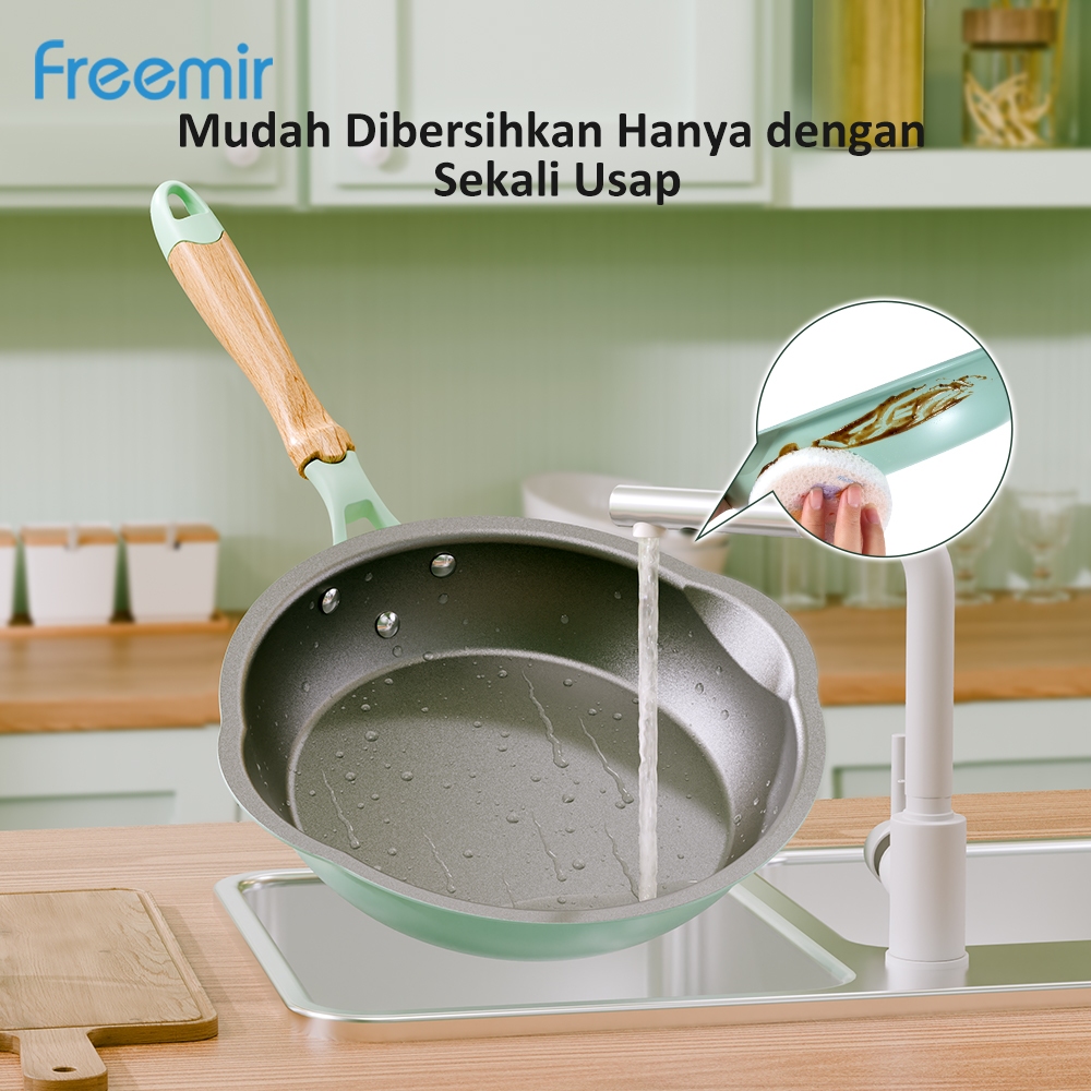 [LIVE SALE - FREE SPATULA] Wajan 24 Cm Penggorengan Anti Lengket Hijau Mint Batu Vulkanik