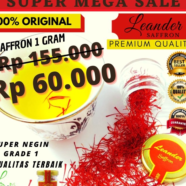 

[KODE AKM9O] SAFFRON PREMIUM SPESIAL SUPER NEGIN GRADE A 1 GRAM IRAN Bunga safron sapron zafron shaffron Original 100%