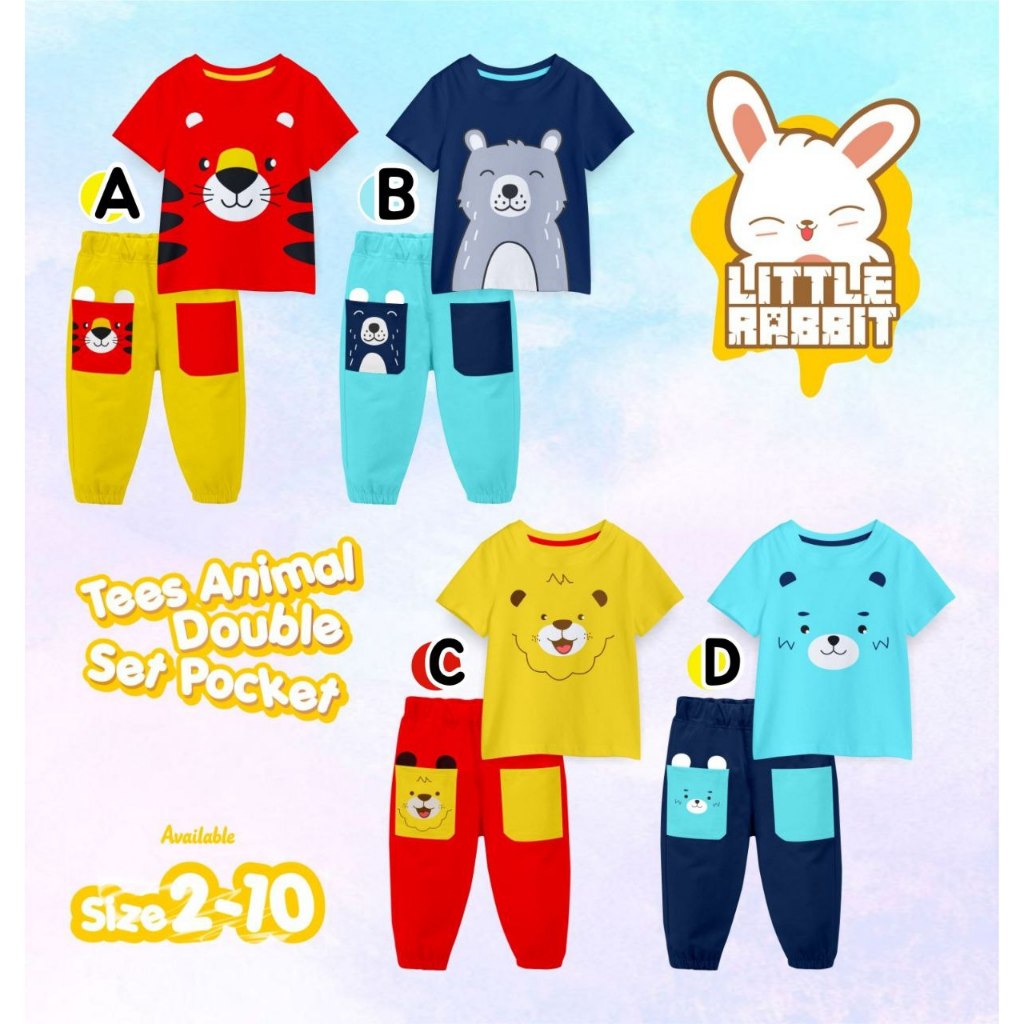 Setelan baju main anak kaos combed little rabbit