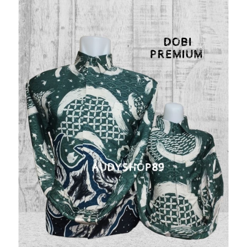 Batik couple ayah dan anak dobi serat premium warna Hijau botol