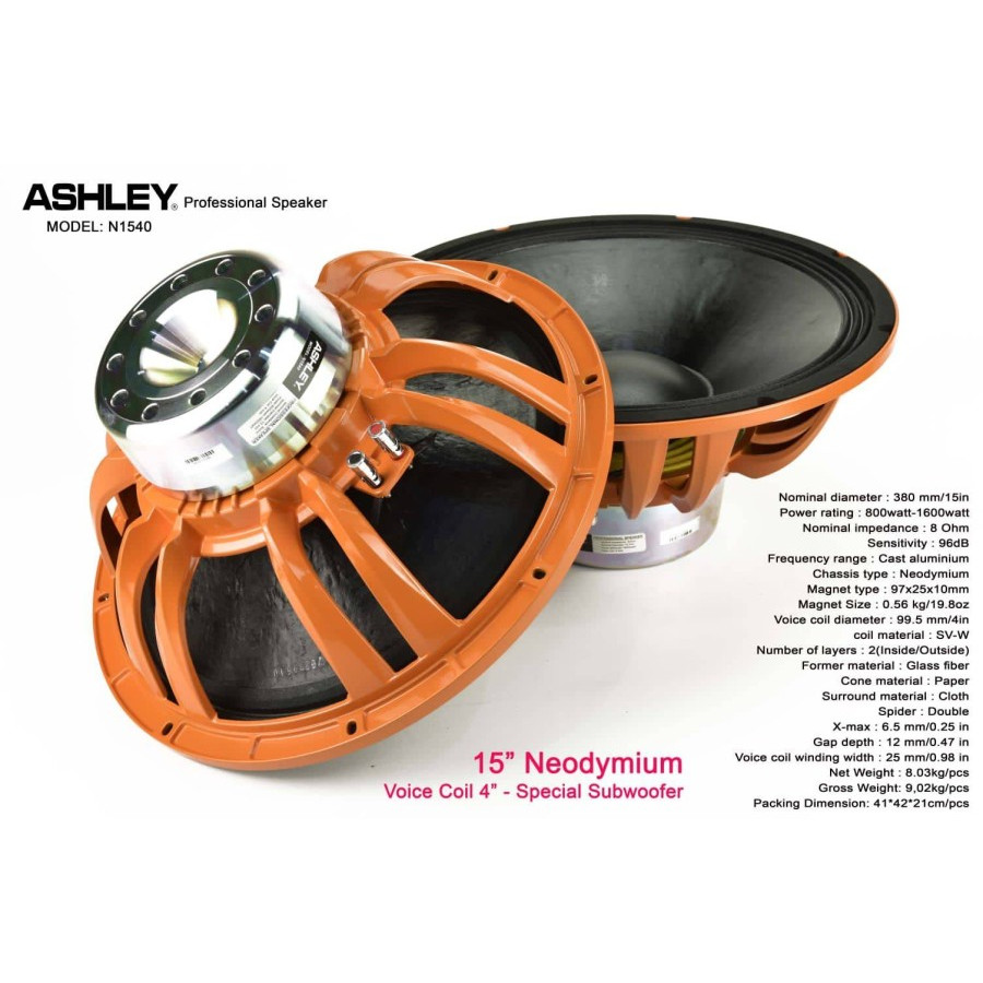 speaker komponen ashley n1540 / n 1540 15inch original ashley