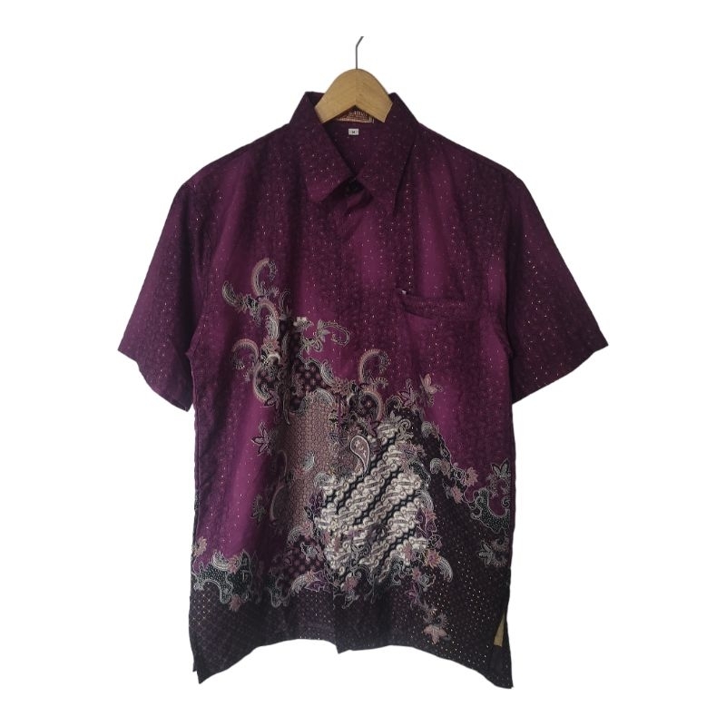 kemeja casual batik halus lengan pendek ungu enam saudara 3 M