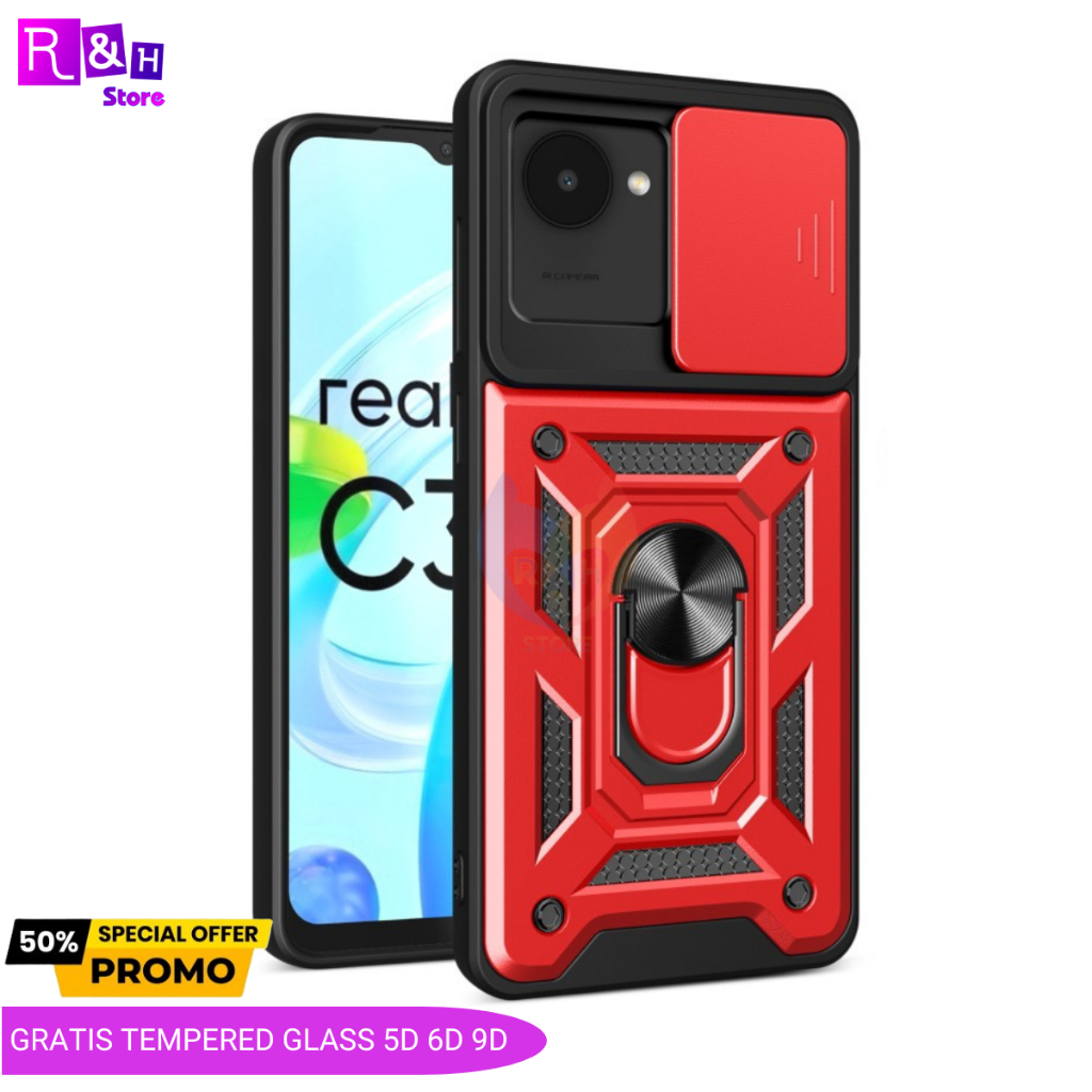 PROMO Case Realme Narzo 50i Prime Military Slide Camera Premium Grade Ring Magnetic Bumpers + GRATIS