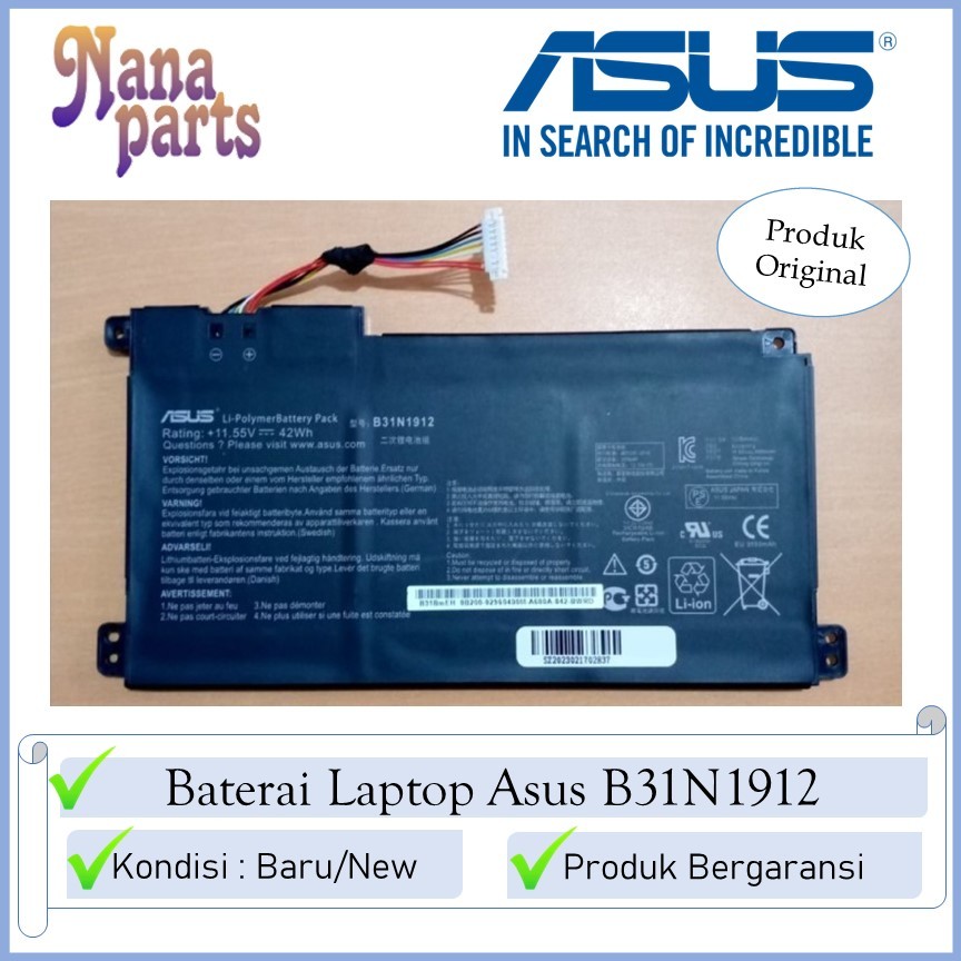 Baterai Laptop B31N1912 Asus E410 E410M E410MA L410MA E410KA E510KA