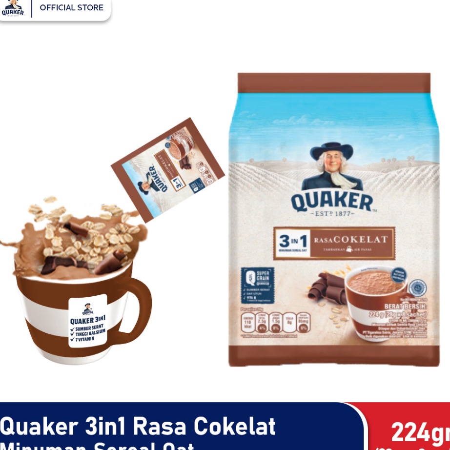 

Sale✡ Quaker 3in1 Chocolate Polybag 224g Minuman Sereal Oats (Isi 8 sachet) D81 ➻