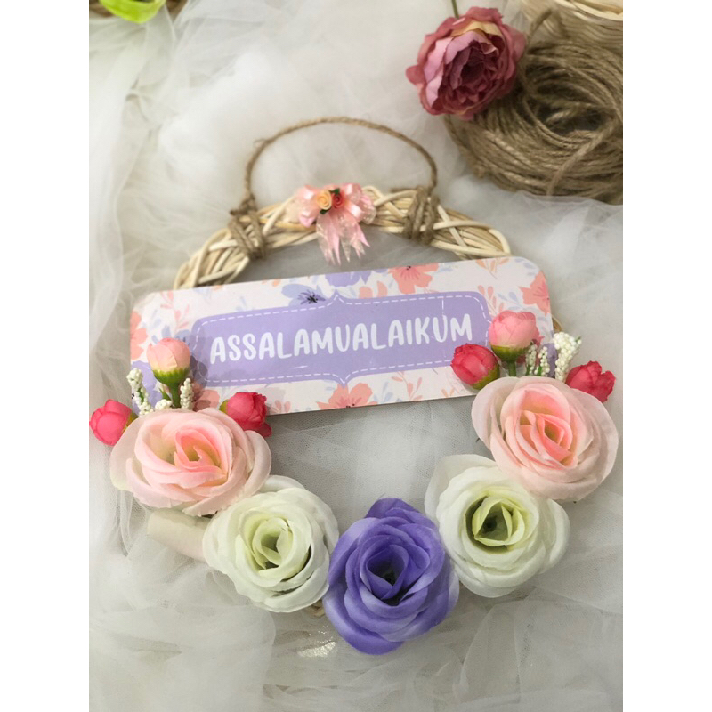 Hiasan Dinding Hiasan Pintu Shabby Assalamualaikum Aesthetic Rustic Ring Akar Bulat