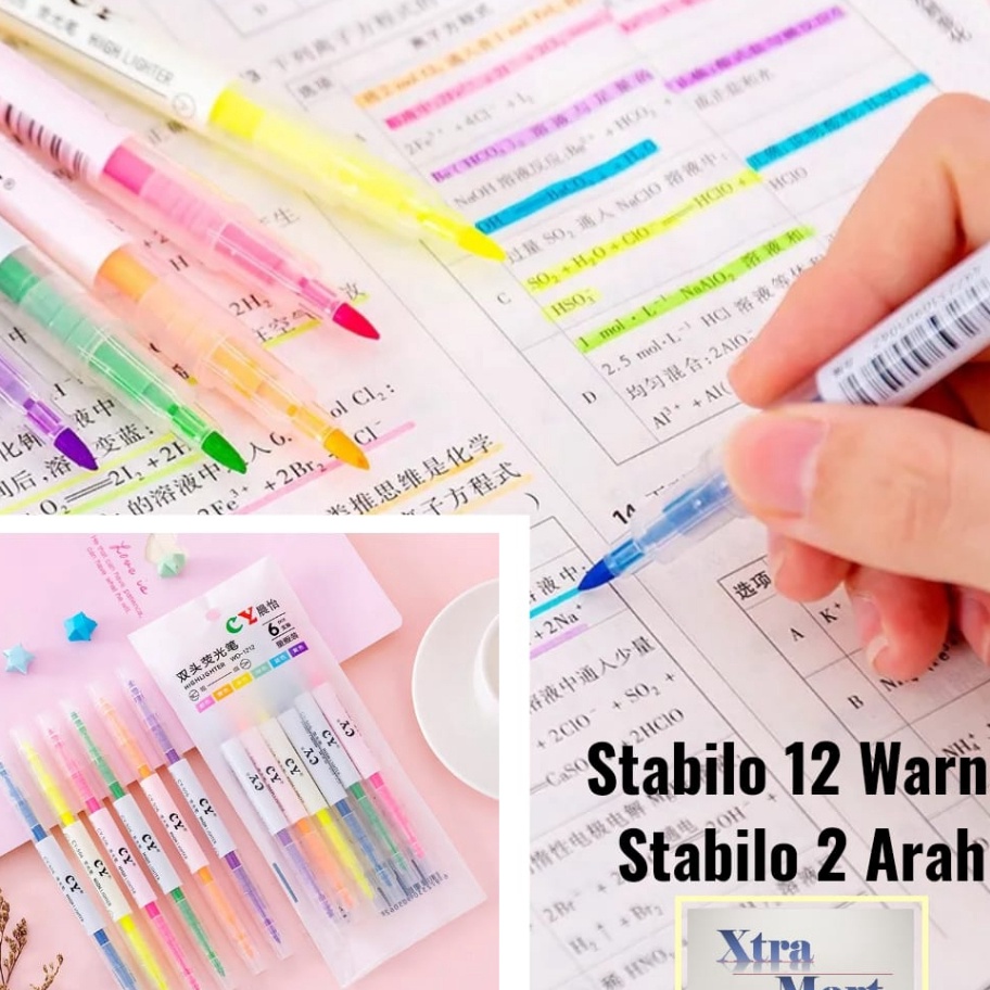 

Terbaru XM - Stabilo 6PCS 2 Arah Stabilo dengan 6 Warna & 12 Warna HighLighter Warna Warni