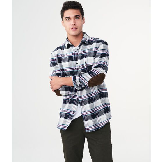 AEROPOSTALE Kemeja Flanel Pria Kotak Navy Tebal Lembut Original