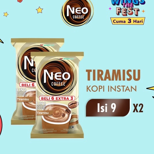 

Harga Promo Neo Coffee Kopi Instan Tiramisu Pack 20 gr isi 6 + 3 pcs x2 ➵➭✬