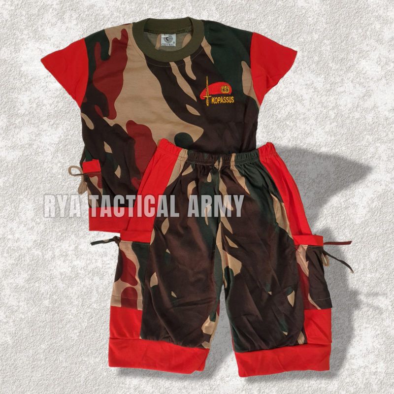 Stelan Kaos Anak Perempuan Pendek Loreng Kopasus