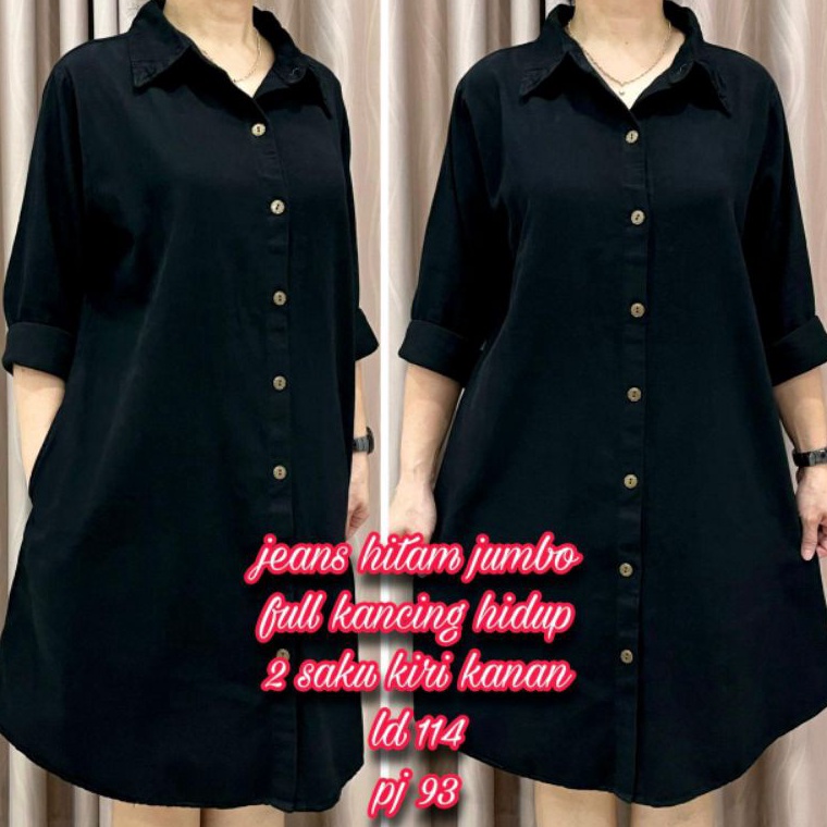 Kode KA387 DRESS JEANS TUNIK HITAM POLOS LD 110~114