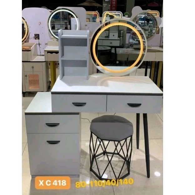 Import Meja Rias Minimalis Kaca Bulat Set Lengkap Kursi