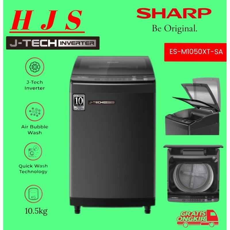MESIN CUCI SHARP 10.5 KG (10 KG) ES-M1050XT-SA INVERTER 1 TABUNG