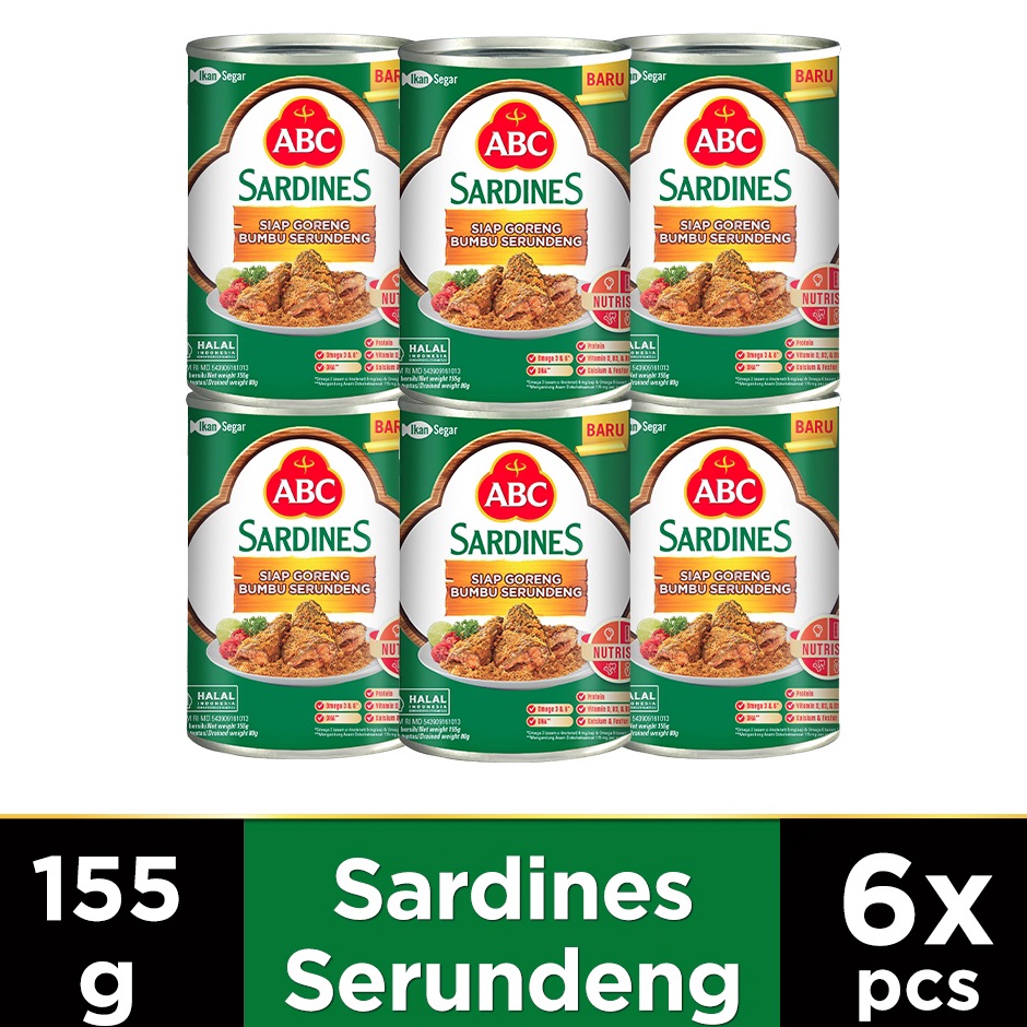

[KODE 8KVQS] ABC Sarden Siap Goreng Bumbu Serundeng 155 g - Multipack 6 pcs