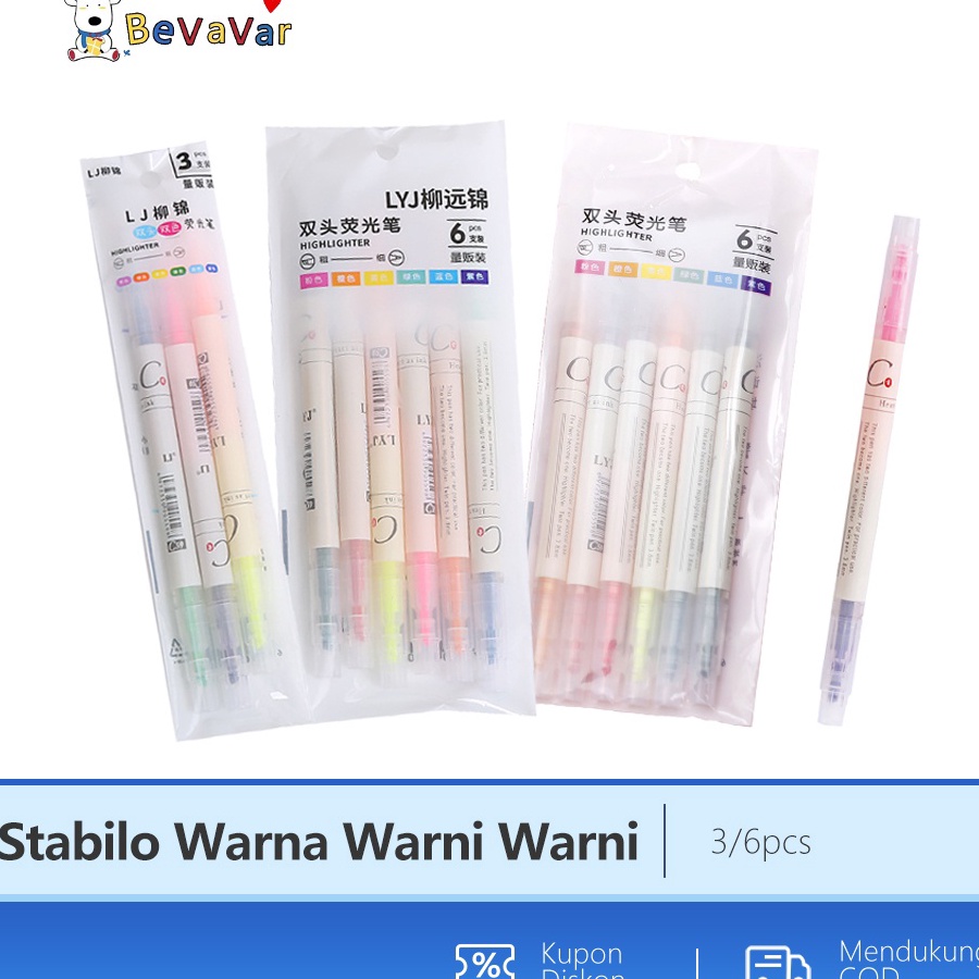 

Ready BEVAVAR 6Pcs/Set Stabilo Warna Warni / Highlighter Warna Warni 12 Warna