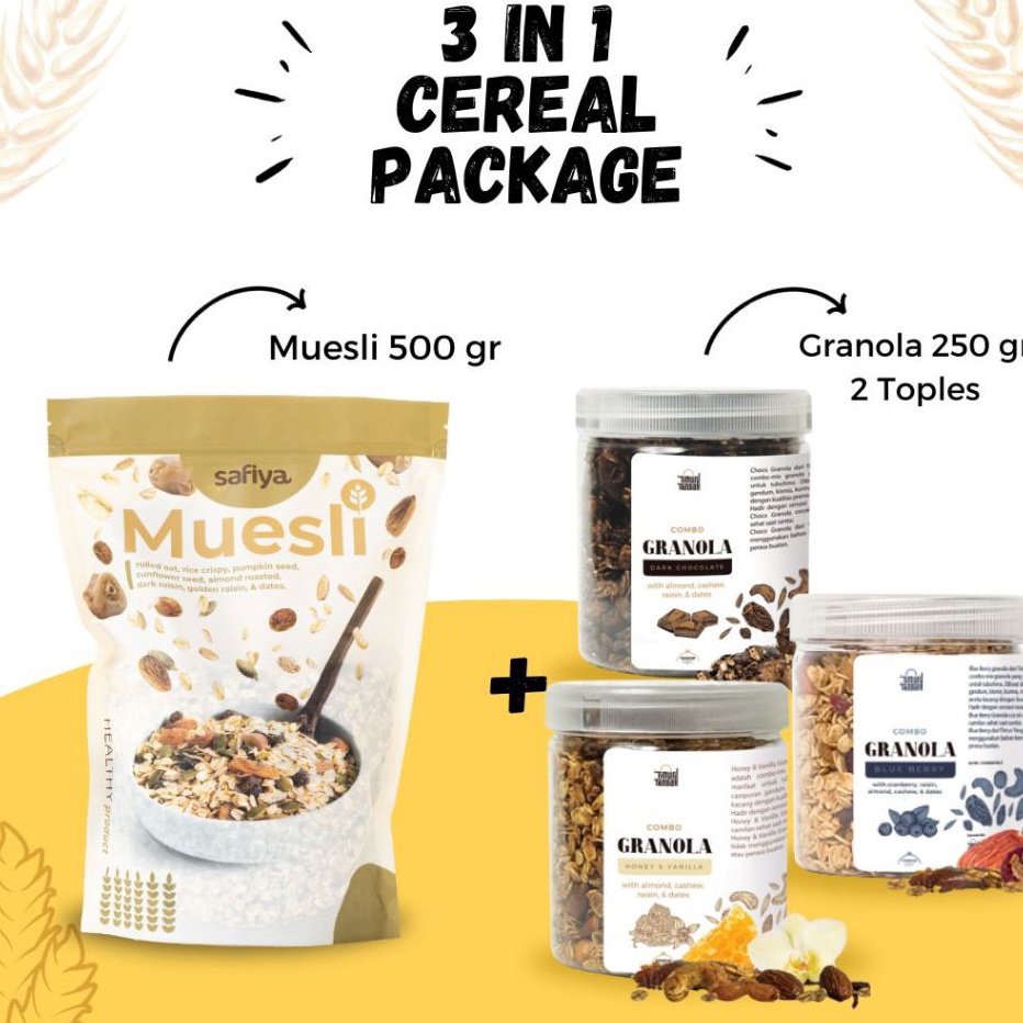 

Best Produk [Paket Sereal] Muesli Safiya + Granola Timur Tengah Dried Fruit With Nuts ☋➔✰✪