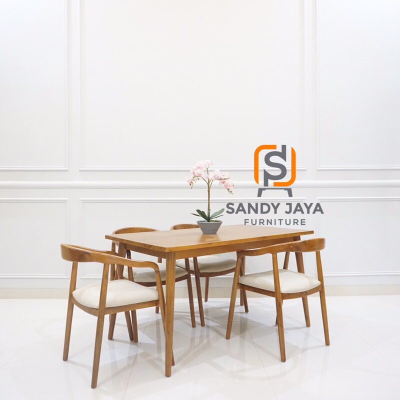meja makan minimalis jati scandinavian, kursi cafe retro scandinavian, kursi cafe jati, meja makan j