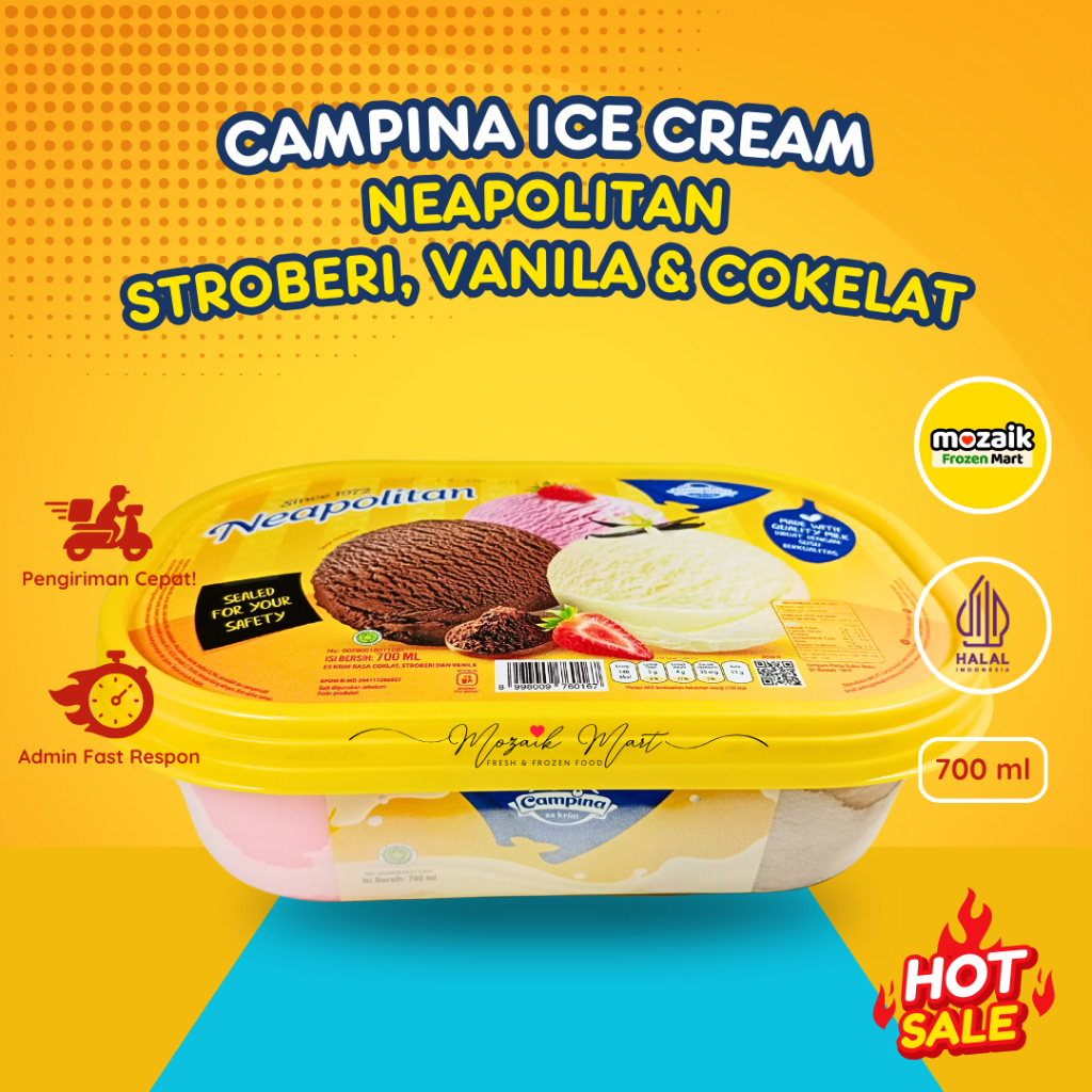 Campina Es Krim Neapolitan 700 ml - Ice Cream / Mozaik Frozen Mart / Frozen Food Palembang