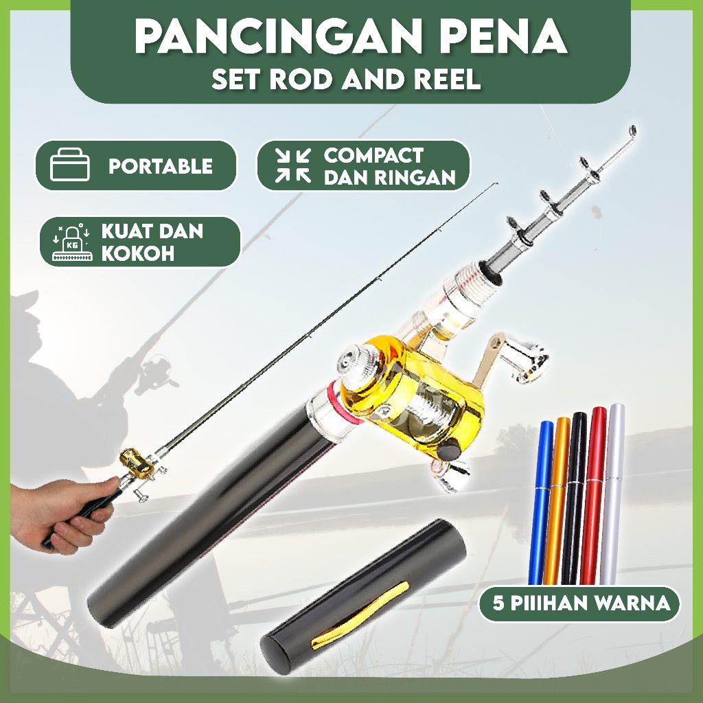 Pancingan Pena 1M Set Lengkap Mini Joran Alumunium Aloy Portable
