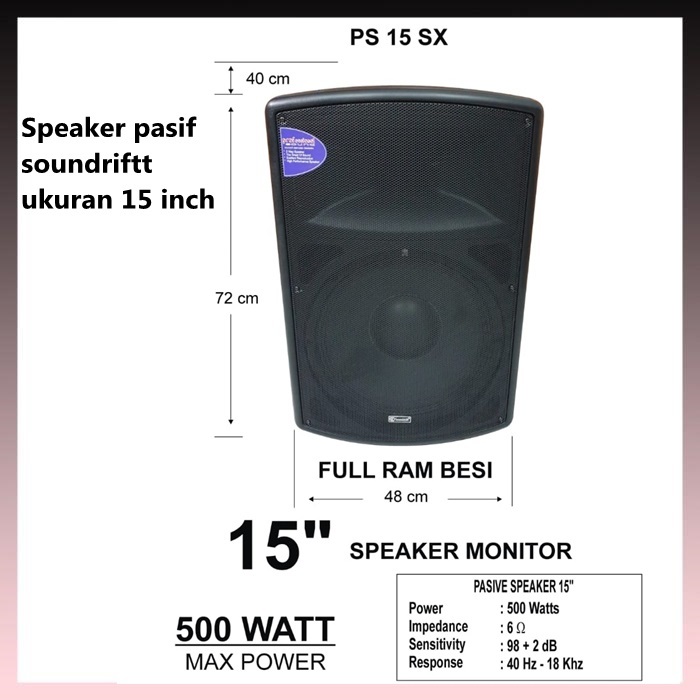 SPEAKER PASIF 15inch SOUNDRIFFT 15in PS 15 SX BOX FIBER IMPORT 1 Unit 15 inch