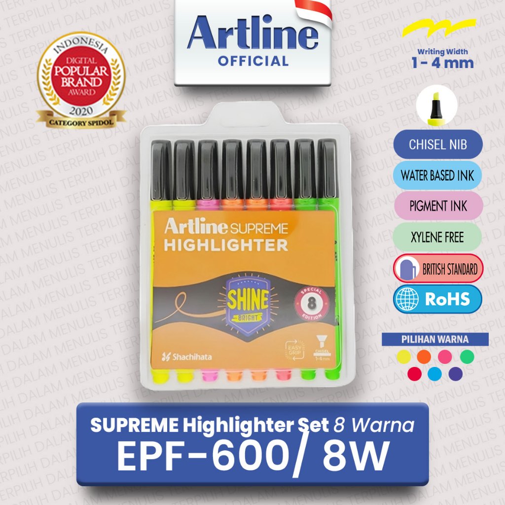 

ARTLINE Spidol Supreme Highlighter Marker Set 8 Colours EPF-600/8CPV