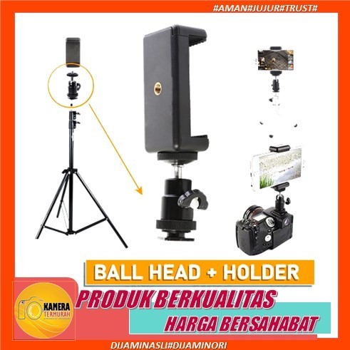 Ball Head Hot Shoe + Holder QM3621 Rotasi 1/4 Tripod Kamera Hotshoe baut Quick Release 360 ballhead 
