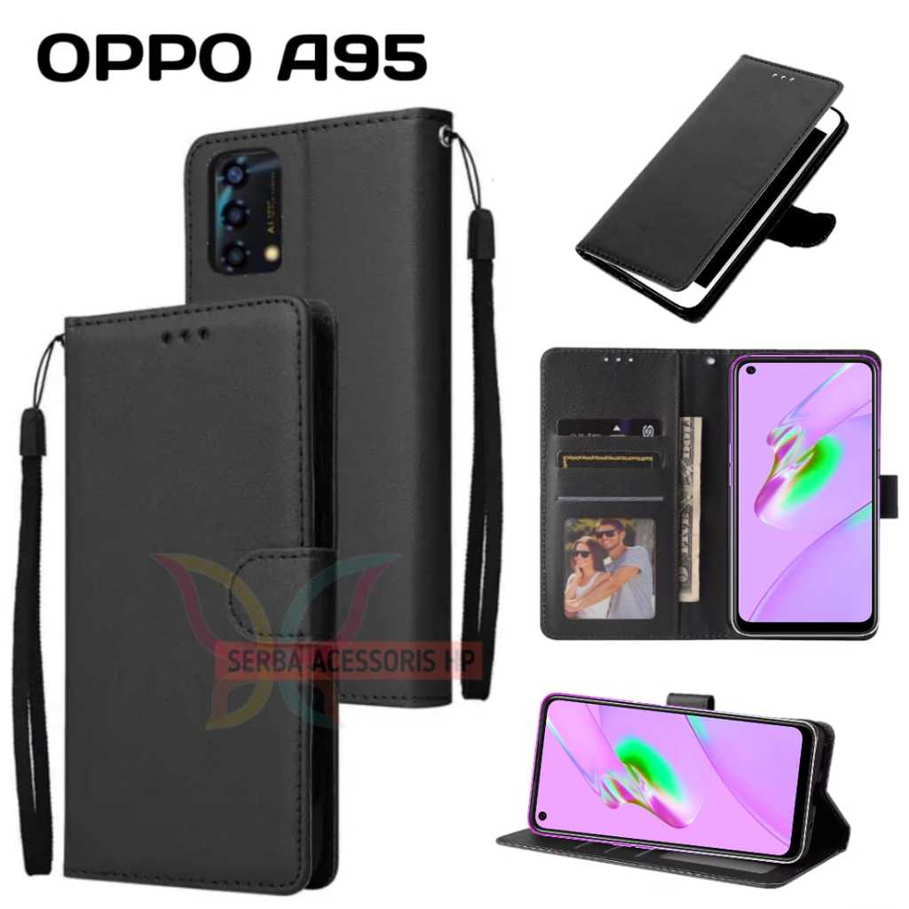 Case dompet OPPO A95 flip dompet kulit mewah sampul slot kartu penutup handphone