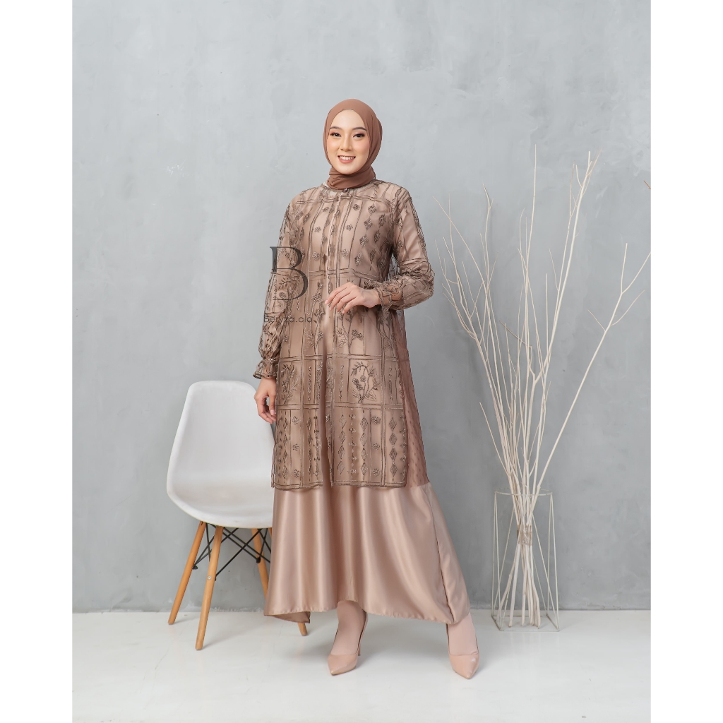 RADIFAA SET OUTER NEW COLOUR BRUKAT MOTIF MIX TILE DOT ONE SET DRESS GAUN KONDANGAN DRESS PESTA BUSA